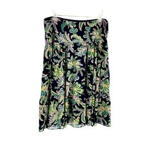 Chaps A-Line Tiered Skirt Size XL Navy Blue Floral & Paisley Print Lined Boho